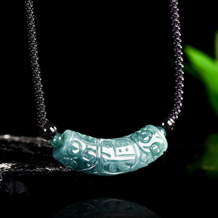 Buddha Stones Jade Fu Character Engraved Curved Bar Luck and Blessing Necklace - image 2
