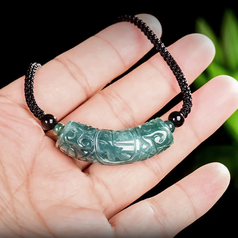 Buddha Stones Jade Fu Character Engraved Curved Bar Luck and Blessing Necklace - image 4