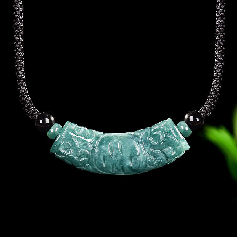 Buddha Stones Jade Fu Character Engraved Curved Bar Luck and Blessing Necklace - image 9