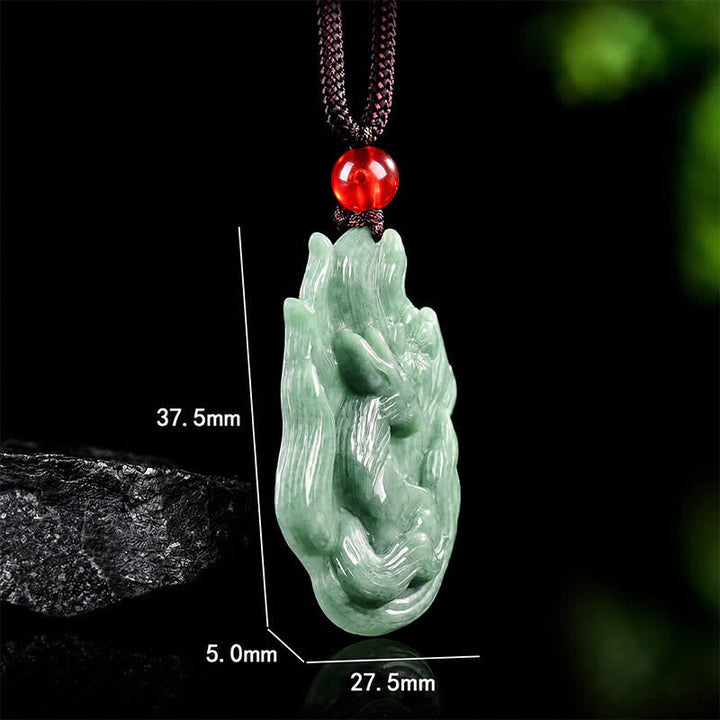 Buddha Stones Jade Nine-Tail Fox Luck Relief Carved Pendant Necklace - image 7