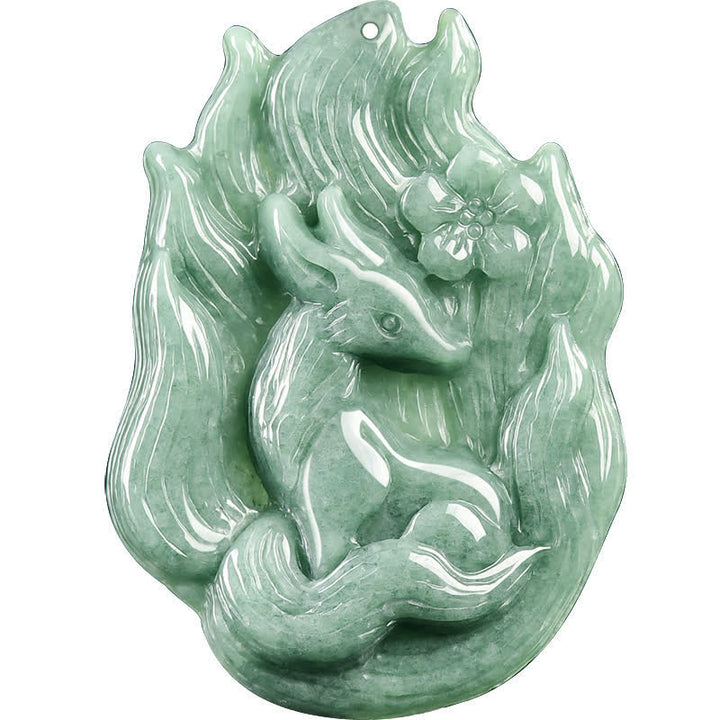Buddha Stones Jade Nine-Tail Fox Luck Relief Carved Pendant Necklace - image 9
