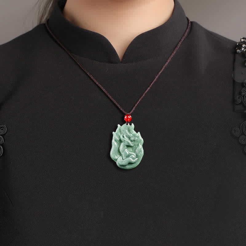 Buddha Stones Jade Nine-Tail Fox Luck Relief Carved Pendant Necklace - image 8