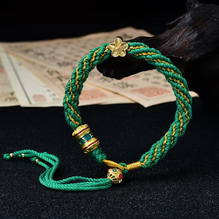 Buddha Stones Hand-Woven Tibetan Om Mani Padme Hum Flower Wisdom Rope Bracelet - Green - image 19
