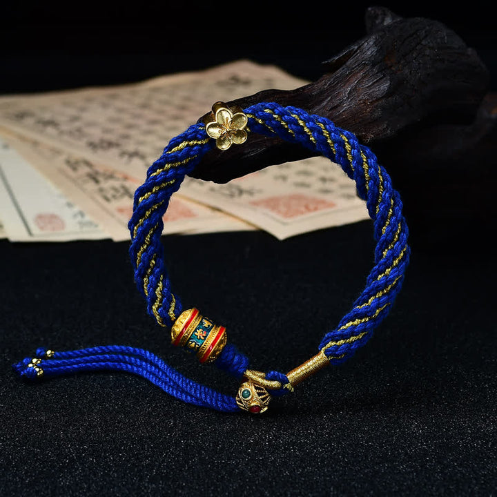 Buddha Stones Hand-Woven Tibetan Om Mani Padme Hum Flower Wisdom Rope Bracelet - Dark Blue - image 20