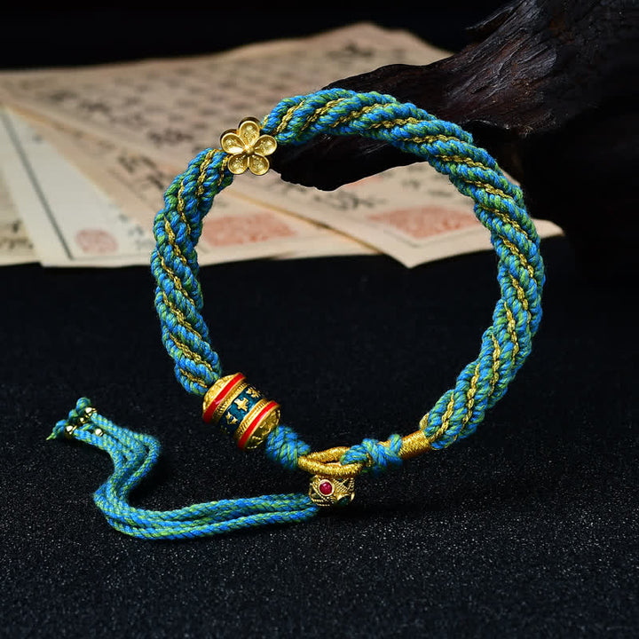 Buddha Stones Hand-Woven Tibetan Om Mani Padme Hum Flower Wisdom Rope Bracelet - Sky Blue - image 21