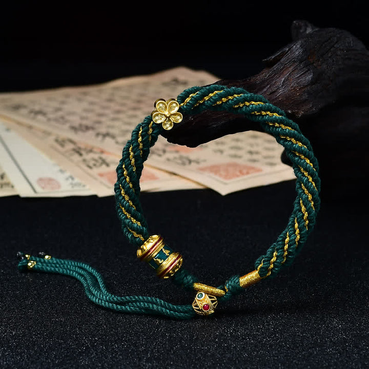 Buddha Stones Hand-Woven Tibetan Om Mani Padme Hum Flower Wisdom Rope Bracelet - Dark Green - image 22