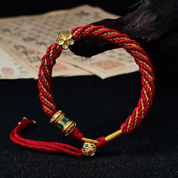 Buddha Stones Hand-Woven Tibetan Om Mani Padme Hum Flower Wisdom Rope Bracelet - Dark Red - image 18