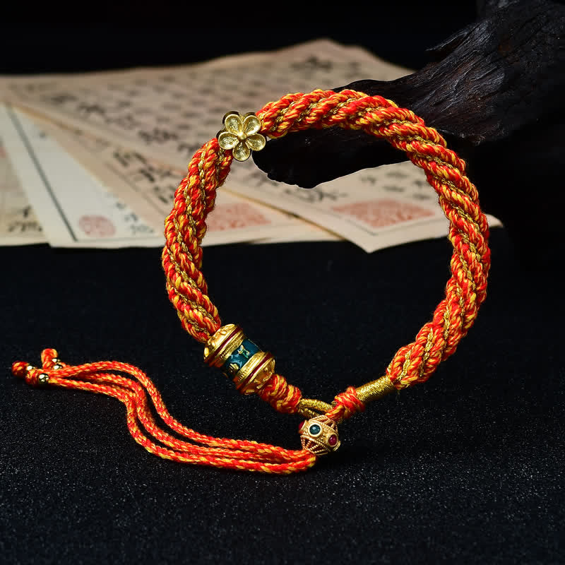 Buddha Stones Hand-Woven Tibetan Om Mani Padme Hum Flower Wisdom Rope Bracelet - Orange - image 23
