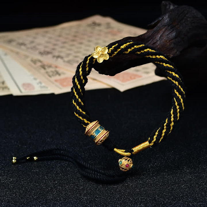 Buddha Stones Hand-Woven Tibetan Om Mani Padme Hum Flower Wisdom Rope Bracelet - Black - image 24