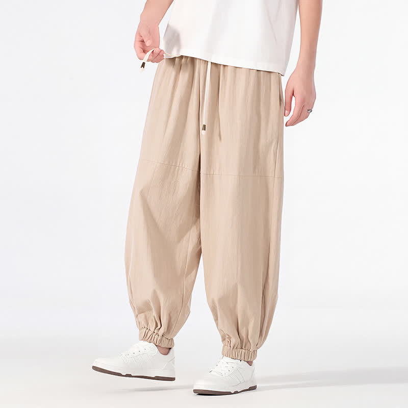 Buddha Stones Spring Summer Casual Minimalist Drawstring Solid Cotton Linen Ankle Pants Men's Harem Pants With Pocket - Wheat - US/UK/AU54, EU64 (9XL) - image 17