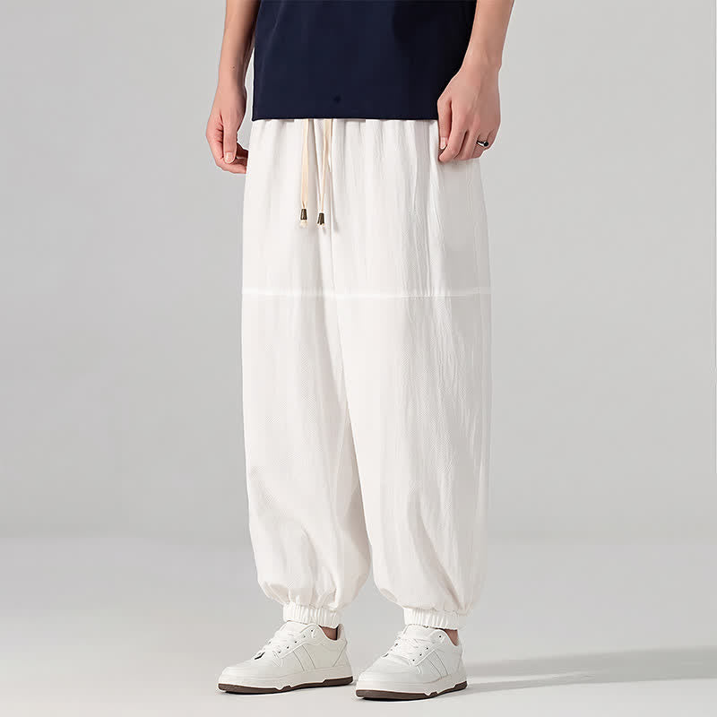 Buddha Stones Spring Summer Casual Minimalist Drawstring Solid Cotton Linen Ankle Pants Men's Harem Pants With Pocket - White - US/UK/AU54, EU64 (9XL) - image 22