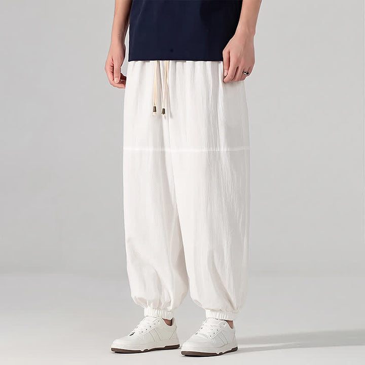 Buddha Stones Spring Summer Casual Minimalist Drawstring Solid Cotton Linen Ankle Pants Men's Harem Pants With Pocket - White - US/UK/AU54, EU64 (9XL) - image 22