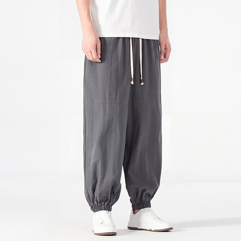 Buddha Stones Spring Summer Casual Minimalist Drawstring Solid Cotton Linen Ankle Pants Men's Harem Pants With Pocket - image 12