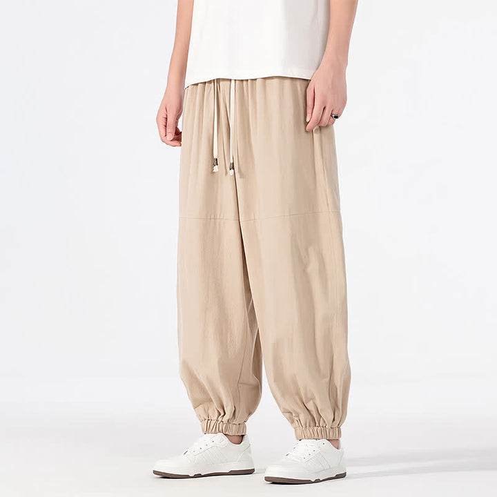 Buddha Stones Spring Summer Casual Minimalist Drawstring Solid Cotton Linen Ankle Pants Men's Harem Pants With Pocket - image 19