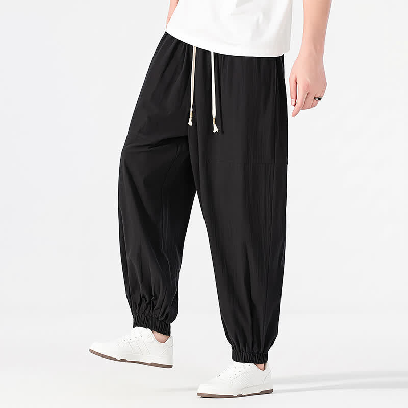 Buddha Stones Spring Summer Casual Minimalist Drawstring Solid Cotton Linen Ankle Pants Men's Harem Pants With Pocket - image 9