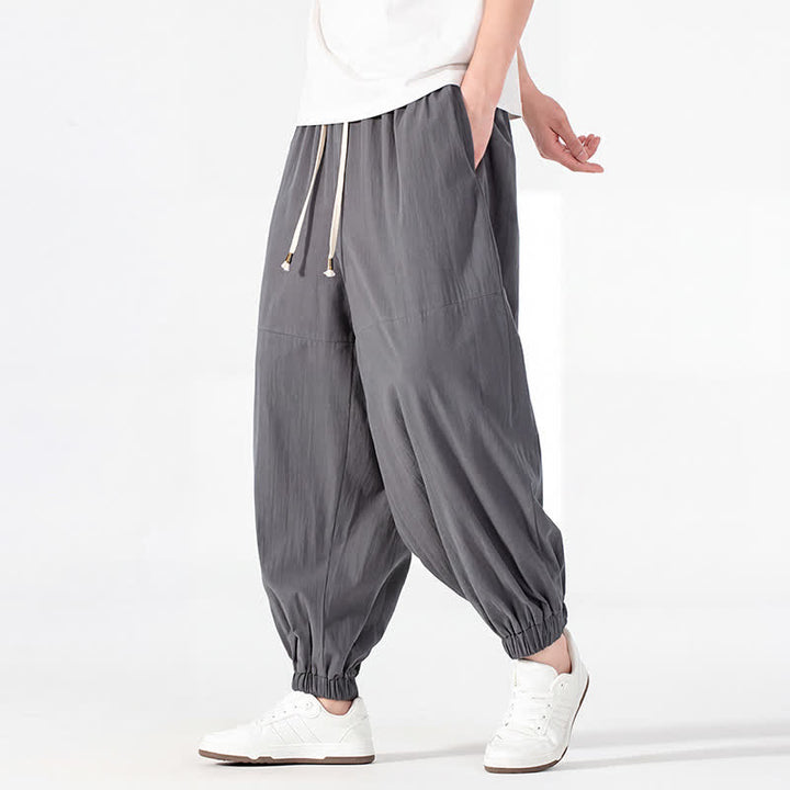 Buddha Stones Spring Summer Casual Minimalist Drawstring Solid Cotton Linen Ankle Pants Men's Harem Pants With Pocket - image 13