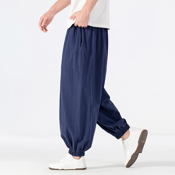 Buddha Stones Spring Summer Casual Minimalist Drawstring Solid Cotton Linen Ankle Pants Men's Harem Pants With Pocket - image 3