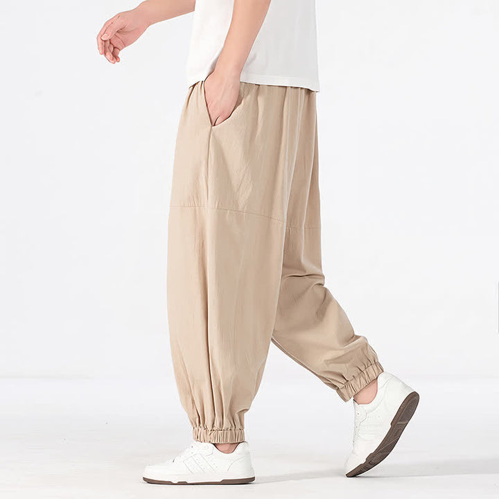 Buddha Stones Spring Summer Casual Minimalist Drawstring Solid Cotton Linen Ankle Pants Men's Harem Pants With Pocket - image 21