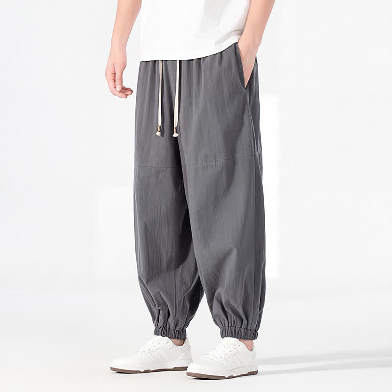 Buddha Stones Spring Summer Casual Minimalist Drawstring Solid Cotton Linen Ankle Pants Men's Harem Pants With Pocket - image 14