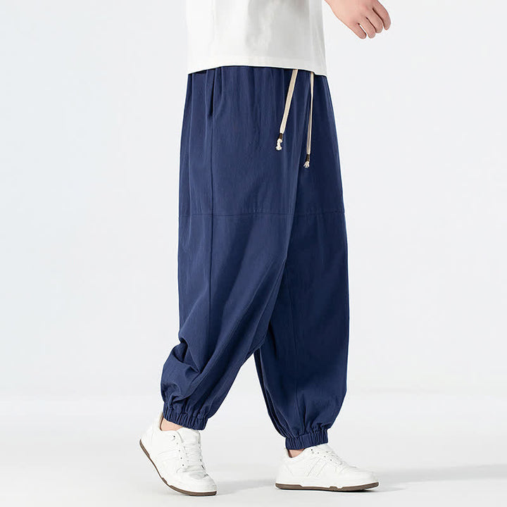 Buddha Stones Spring Summer Casual Minimalist Drawstring Solid Cotton Linen Ankle Pants Men's Harem Pants With Pocket - image 2