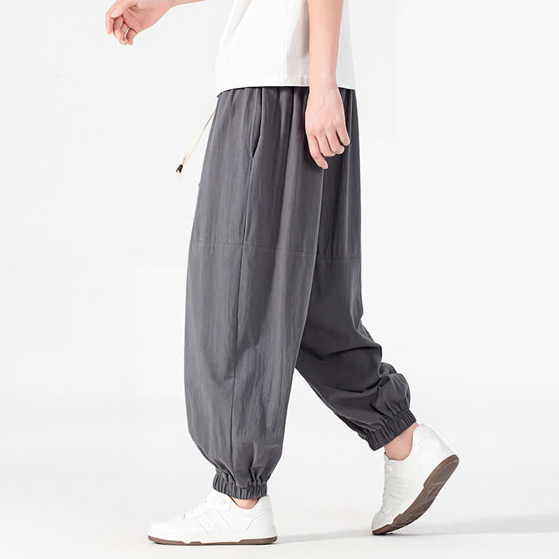 Buddha Stones Spring Summer Casual Minimalist Drawstring Solid Cotton Linen Ankle Pants Men's Harem Pants With Pocket - image 15