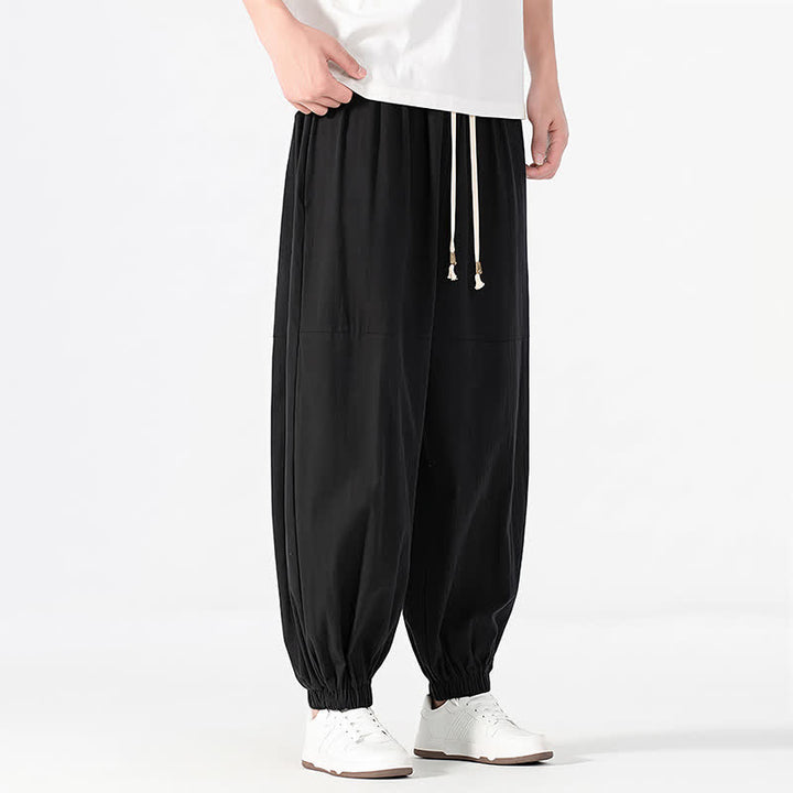Buddha Stones Spring Summer Casual Minimalist Drawstring Solid Cotton Linen Ankle Pants Men's Harem Pants With Pocket - image 6