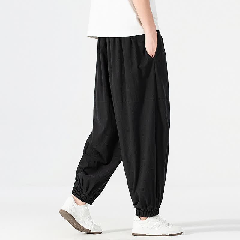 Buddha Stones Spring Summer Casual Minimalist Drawstring Solid Cotton Linen Ankle Pants Men's Harem Pants With Pocket - image 8