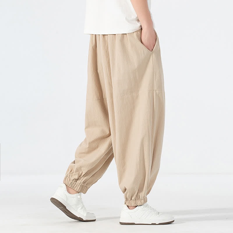 Buddha Stones Spring Summer Casual Minimalist Drawstring Solid Cotton Linen Ankle Pants Men's Harem Pants With Pocket - image 20
