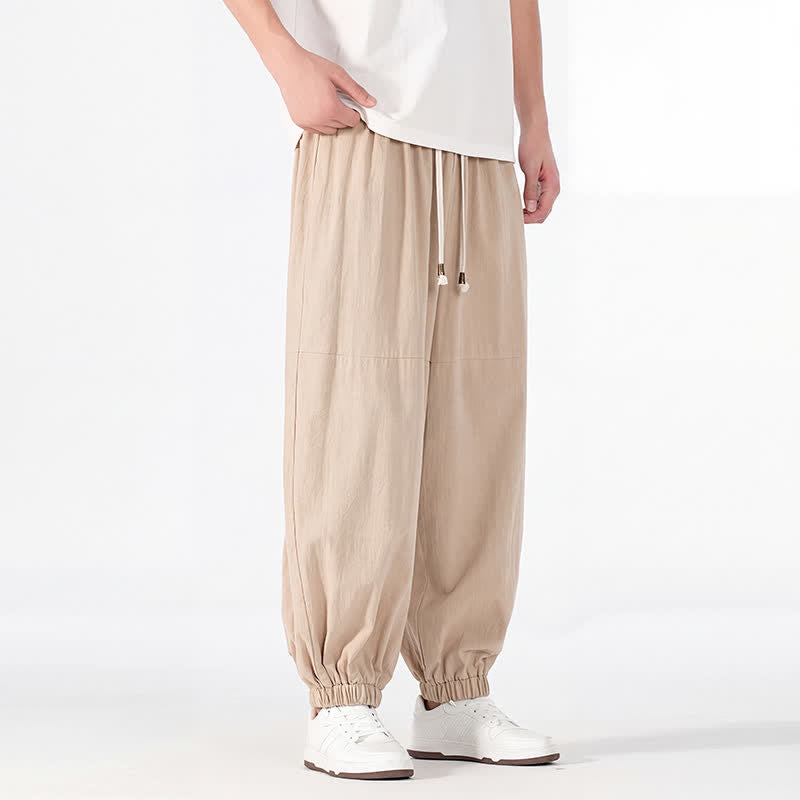 Buddha Stones Spring Summer Casual Minimalist Drawstring Solid Cotton Linen Ankle Pants Men's Harem Pants With Pocket - image 18