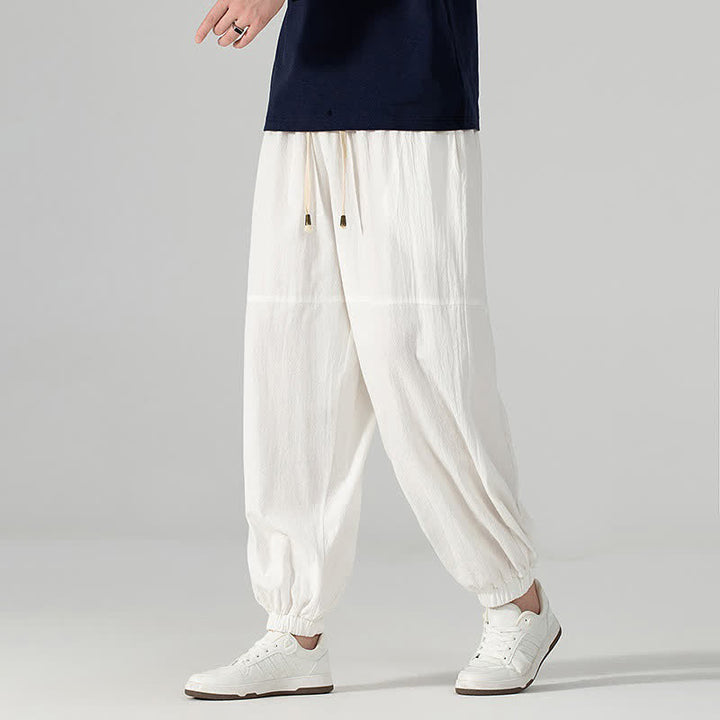 Buddha Stones Spring Summer Casual Minimalist Drawstring Solid Cotton Linen Ankle Pants Men's Harem Pants With Pocket - image 23