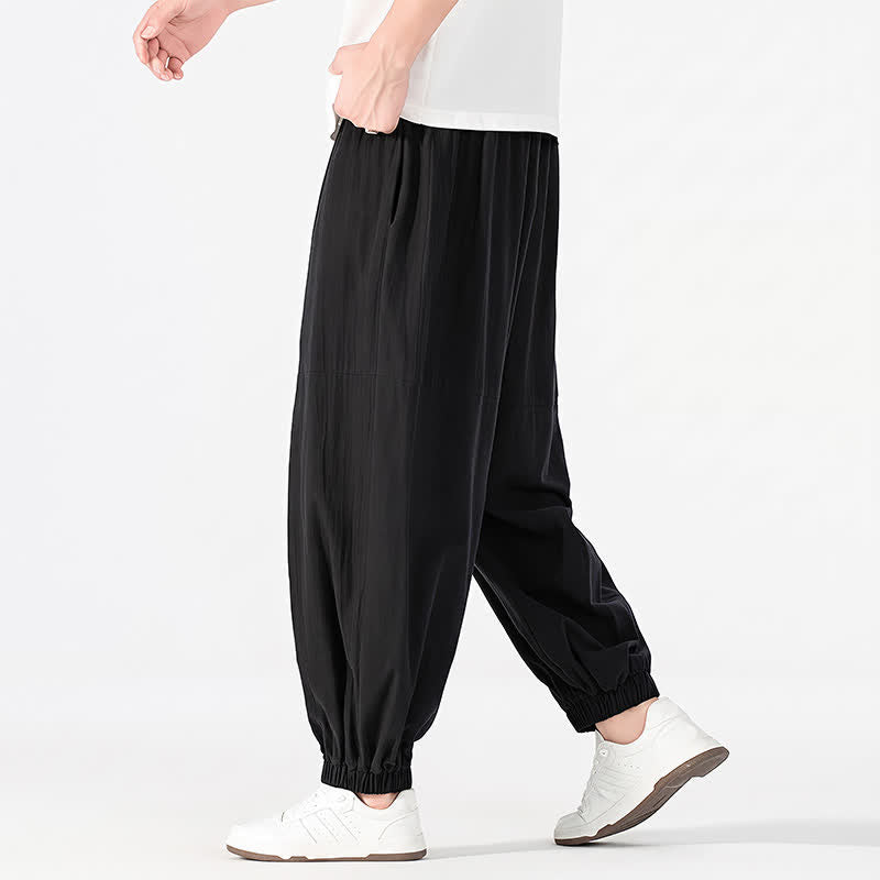 Buddha Stones Spring Summer Casual Minimalist Drawstring Solid Cotton Linen Ankle Pants Men's Harem Pants With Pocket - image 7
