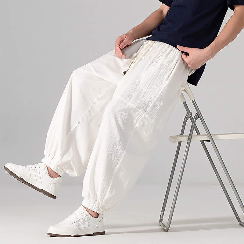 Buddha Stones Spring Summer Casual Minimalist Drawstring Solid Cotton Linen Ankle Pants Men's Harem Pants With Pocket - image 26