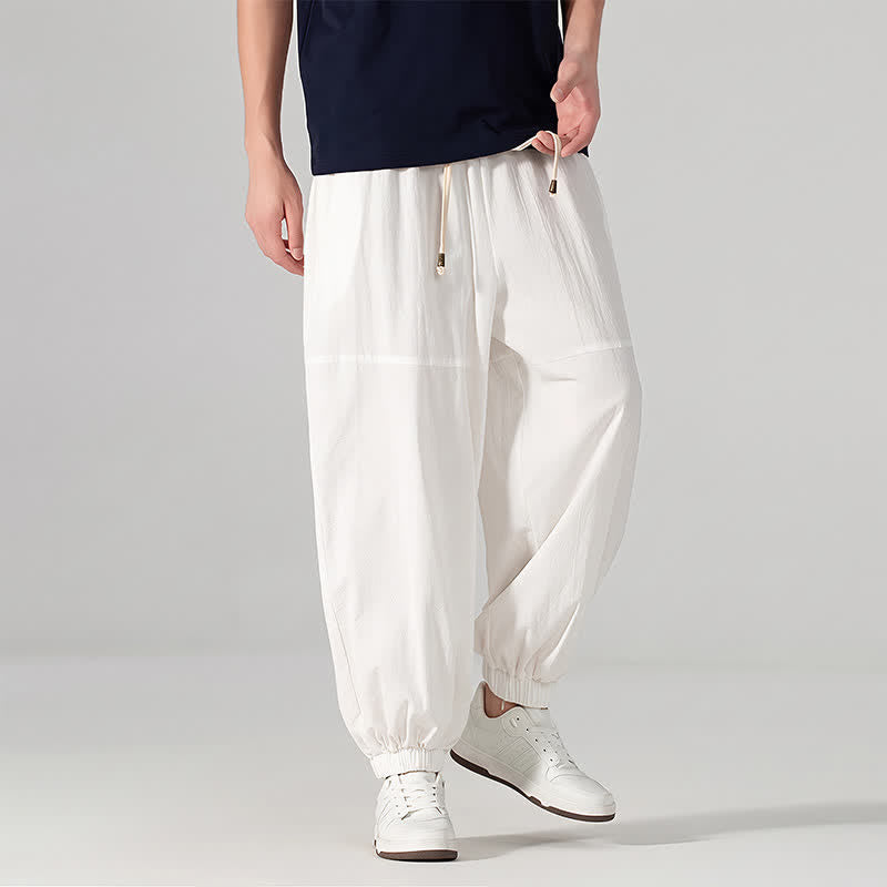 Buddha Stones Spring Summer Casual Minimalist Drawstring Solid Cotton Linen Ankle Pants Men's Harem Pants With Pocket - image 24