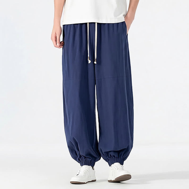 Buddha Stones Spring Summer Casual Minimalist Drawstring Solid Cotton Linen Ankle Pants Men's Harem Pants With Pocket - Navy - US/UK/AU54, EU64 (9XL) - image 0