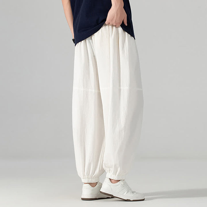 Buddha Stones Spring Summer Casual Minimalist Drawstring Solid Cotton Linen Ankle Pants Men's Harem Pants With Pocket - image 25