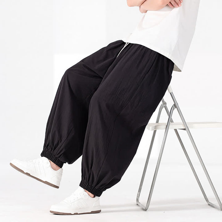 Buddha Stones Spring Summer Casual Minimalist Drawstring Solid Cotton Linen Ankle Pants Men's Harem Pants With Pocket - image 10