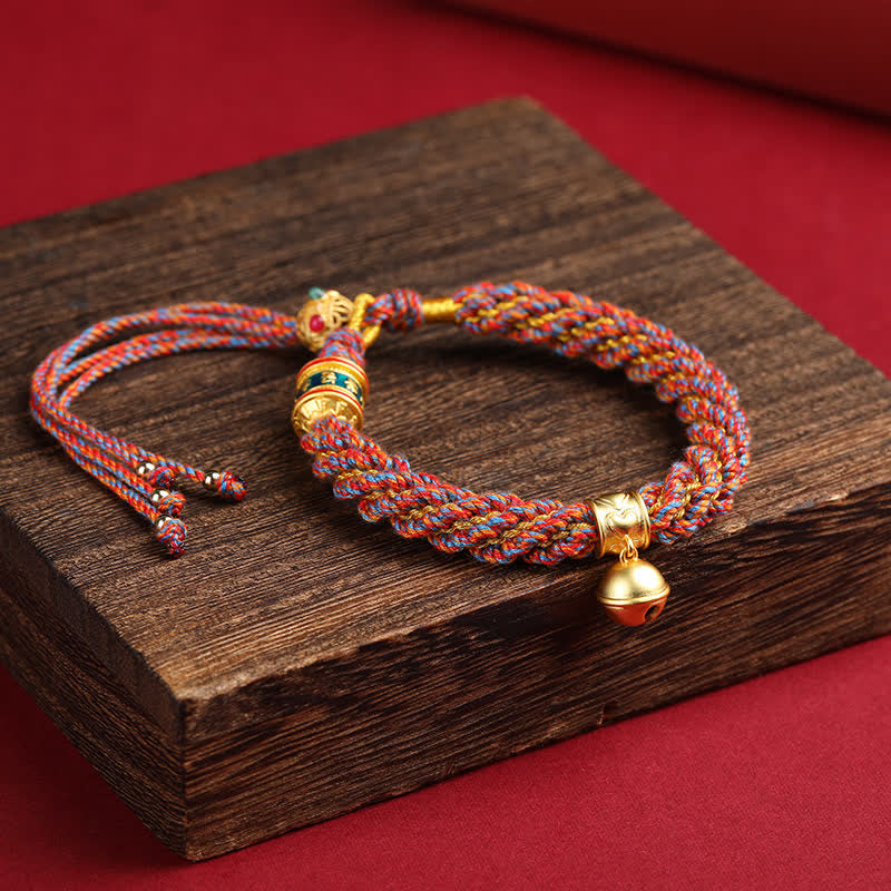 Buddha Stones Hand-Woven Tibetan Om Mani Padme Hum Wisdom Bell Charm Multicolor Rope Bracelet - Red Multicolor(Wrist Circumference: 5.9–6.7 in / 15–17 cm) - image 11