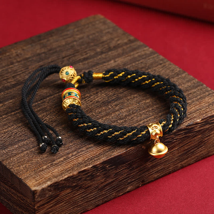 Buddha Stones Hand-Woven Tibetan Om Mani Padme Hum Wisdom Bell Charm Multicolor Rope Bracelet - Black(Wrist Circumference: 5.9–6.7 in / 15–17 cm) - image 15
