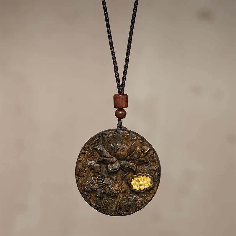 Buddha Stones Lotus Carved Sappanwood Enlightenment Necklace - image 2