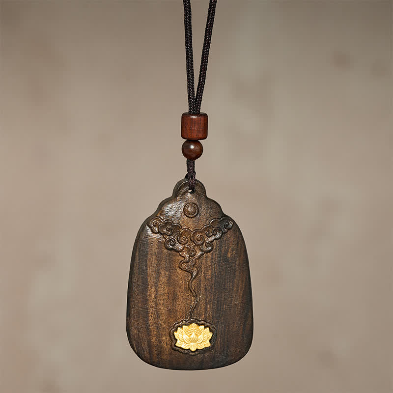 Buddha Stones Sappanwood Auspicious Clouds Lotus Carved New Beginnings Pendant Necklace - image 2