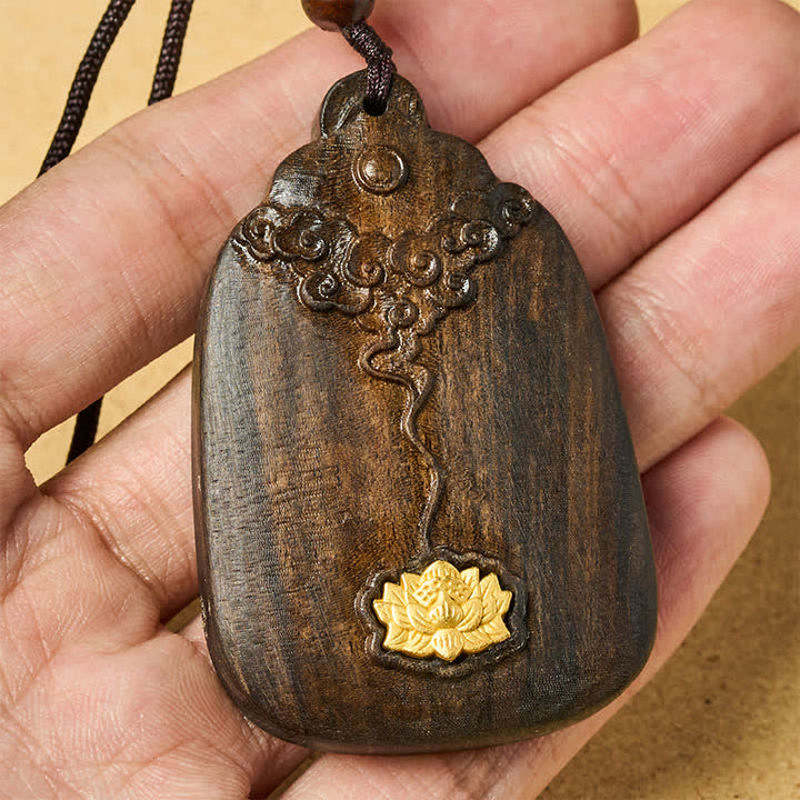 Buddha Stones Sappanwood Auspicious Clouds Lotus Carved New Beginnings Pendant Necklace - image 4