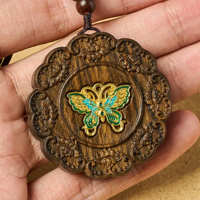 Buddha Stones Transformation Carved Sappanwood Wooden Butterfly Pendant Necklace - image 4