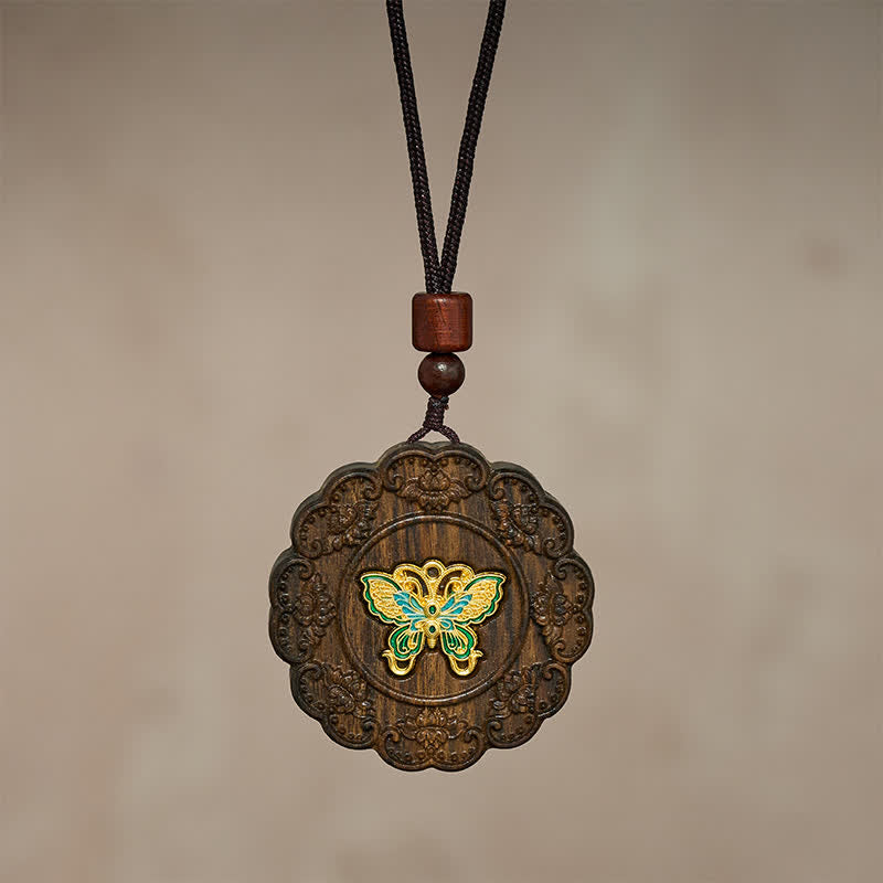Buddha Stones Transformation Carved Sappanwood Wooden Butterfly Pendant Necklace - image 2