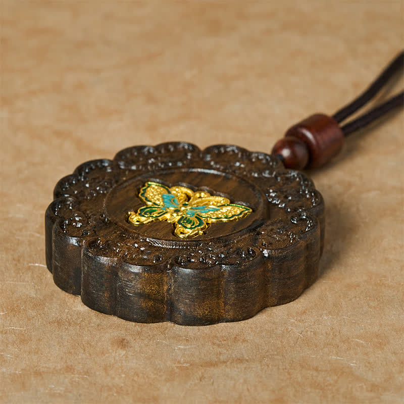 Buddha Stones Transformation Carved Sappanwood Wooden Butterfly Pendant Necklace - image 3