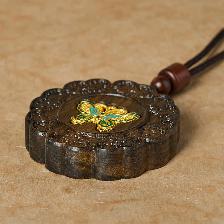 Buddha Stones Transformation Carved Sappanwood Wooden Butterfly Pendant Necklace - image 3