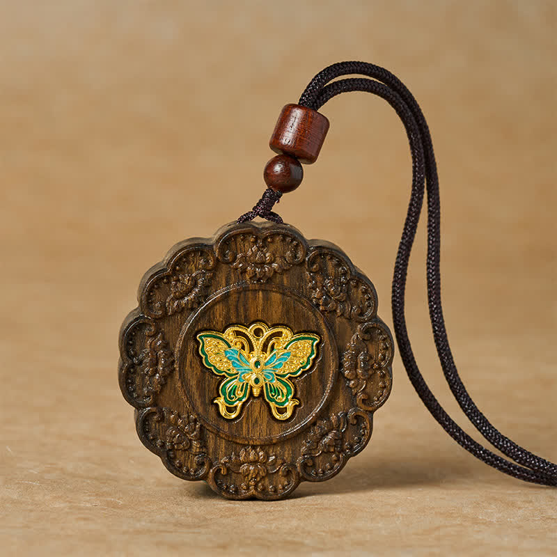 Buddha Stones Transformation Carved Sappanwood Wooden Butterfly Pendant Necklace - Butterfly - image 0