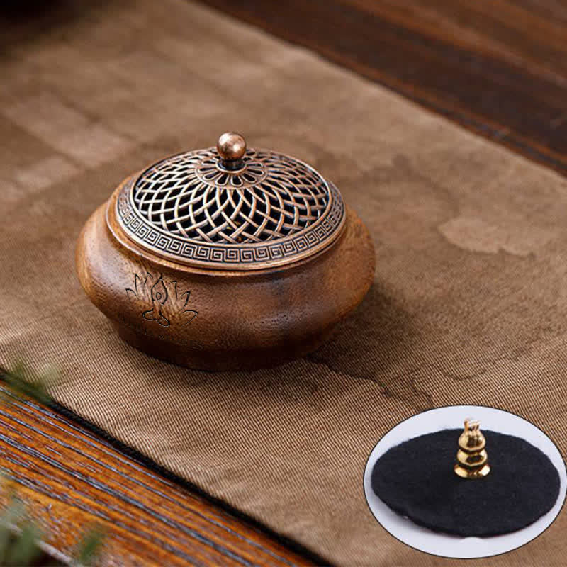 Buddha Stones Peach Wood Dragon Phoenix Luck Round Bag Incense Burner - Bowl-shaped - Lotus Design - image 10