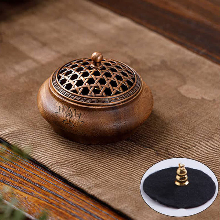 Buddha Stones Peach Wood Dragon Phoenix Luck Round Bag Incense Burner - Bowl-shaped - Woven Design - image 7