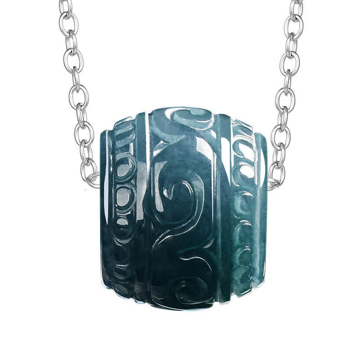 Buddha Stones Jade Engraved Harmony Barrel Pendant Titanium Steel Chain Necklace - image 7
