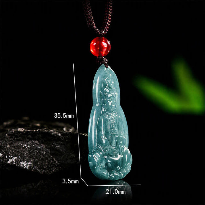 Buddha Stones Jade Avalokitesvara Carved Luck and Compassion Pendant Necklace - image 8